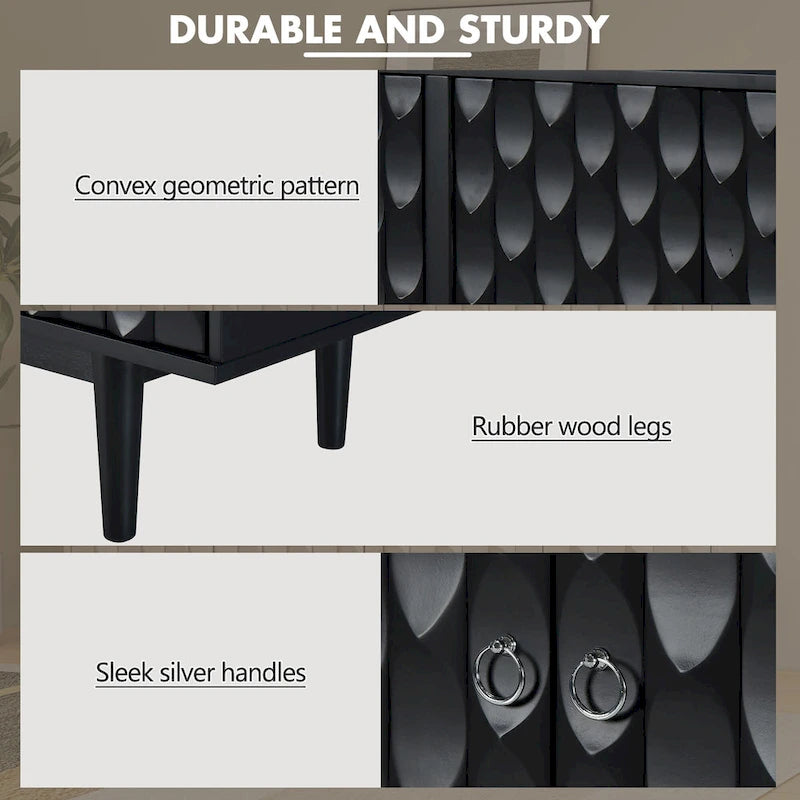 Modern 4-Door Sideboard with Convex Pattern Doors & 2 Silver Handle