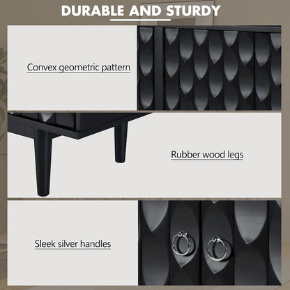 Modern 4-Door Sideboard with Convex Pattern Doors & 2 Silver Handle