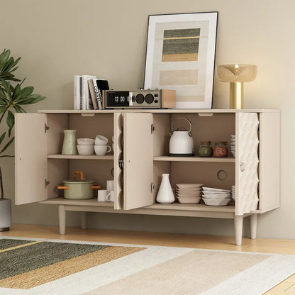 Modern 4-Door Sideboard with Convex Pattern Doors & 2 Silver Handle