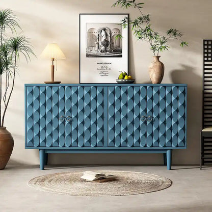 Modern 4-Door Sideboard with Convex Pattern Doors & 2 Silver Handle