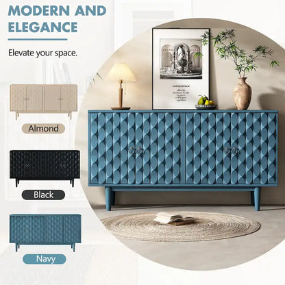 Modern 4-Door Sideboard with Convex Pattern Doors & 2 Silver Handle