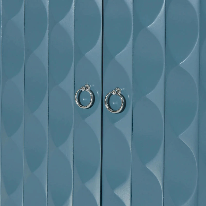 Modern 4-Door Sideboard with Convex Pattern Doors & 2 Silver Handle
