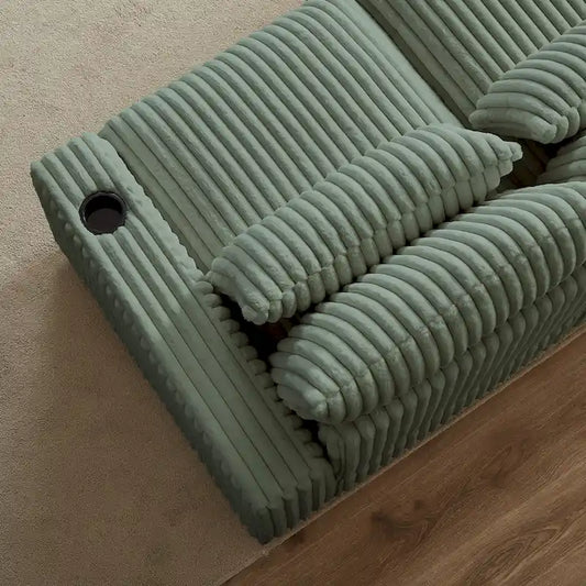 126 Corduroy L-Shaped Sectional Sofa with Cup Holders, and USB/Type-C Ports, Movable Footrest & 8 Pillows