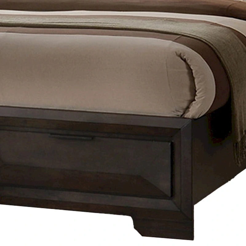 Costa King Size Bed, Bookcase Headboard, 2 Drawers, Dark Brown Solid Wood