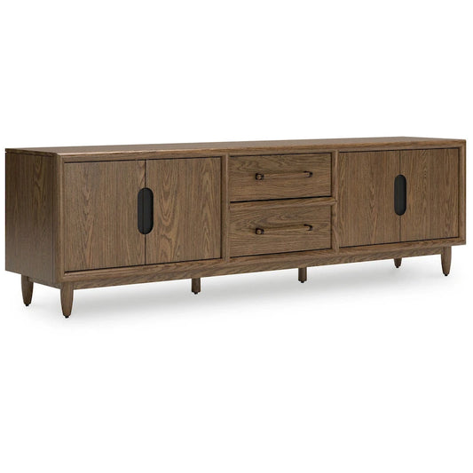Rohan TV Media Console, 2 Drawers, 2 Shelves, Dark Brown Wood, 85 Inch