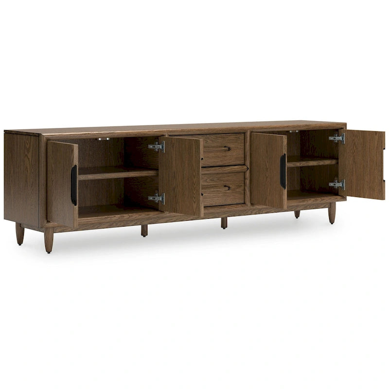 Rohan TV Media Console, 2 Drawers, 2 Shelves, Dark Brown Wood, 85 Inch