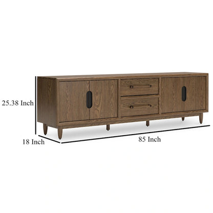 Rohan TV Media Console, 2 Drawers, 2 Shelves, Dark Brown Wood, 85 Inch