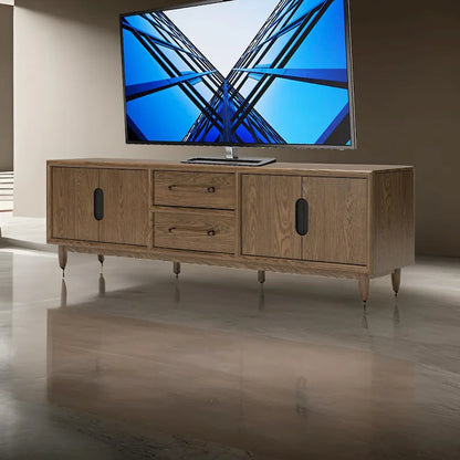 Rohan TV Media Console, 2 Drawers, 2 Shelves, Dark Brown Wood, 85 Inch