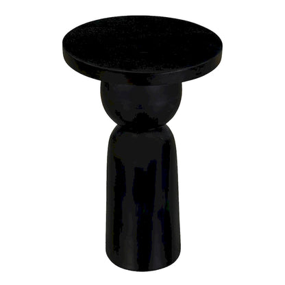 Tia 12 Inch Round Side End Table with Turned Pedestal Base, Mango Wood in Matte Black Finish