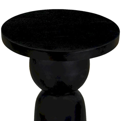 Tia 12 Inch Round Side End Table with Turned Pedestal Base, Mango Wood in Matte Black Finish