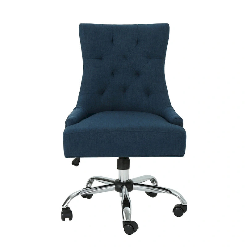Ovi Swivel Office Chair, Navy Blue Fabric, Tufted Back, Rolling Wheels