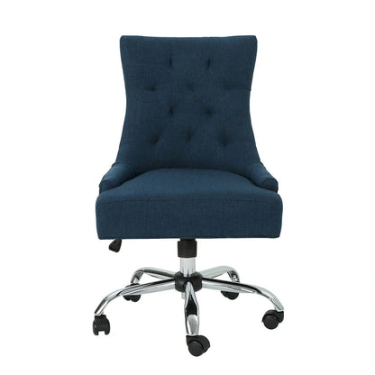 Ovi Swivel Office Chair, Navy Blue Fabric, Tufted Back, Rolling Wheels