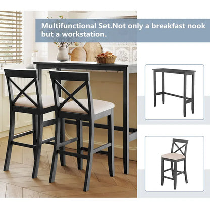 3-Piece Dining Table and Chair Set, Small Counter Height Table and Chair Set with Kitchen Breakfast Nook and 2 Chairs