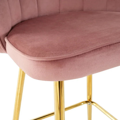 Velvet Shell Bar Stools Set of 2, Counter Height Chairs with Metal Legs, Upholstered Kitchen Island Chairs with Footres