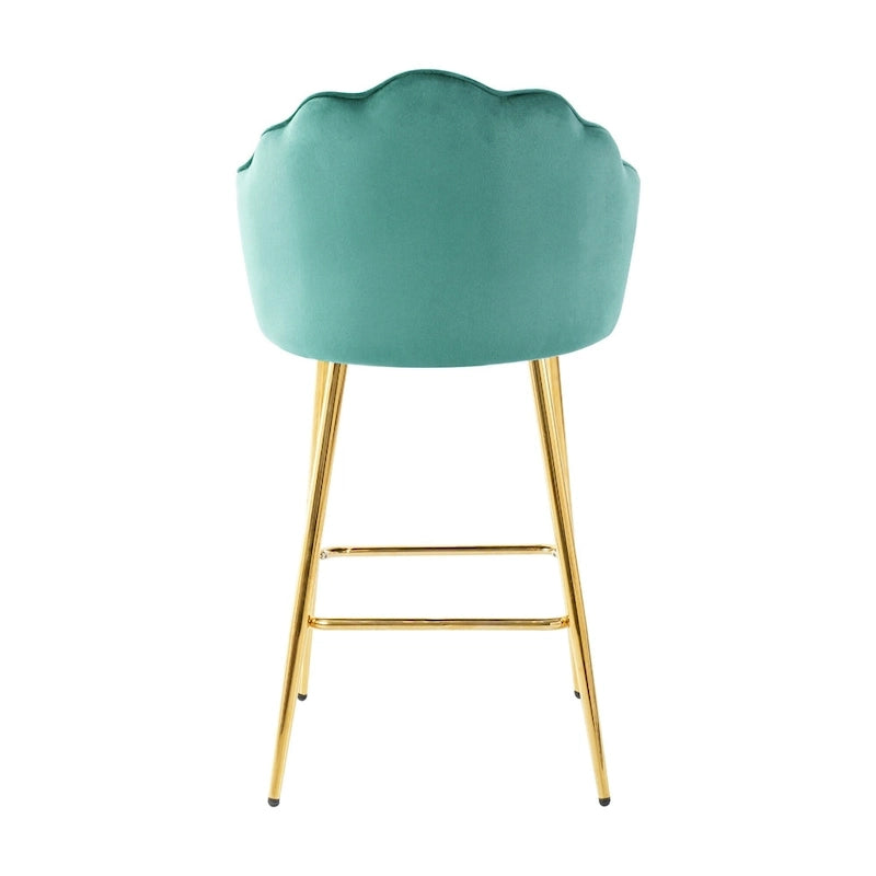 Velvet Shell Bar Stools Set of 2, Counter Height Chairs with Metal Legs, Upholstered Kitchen Island Chairs with Footres