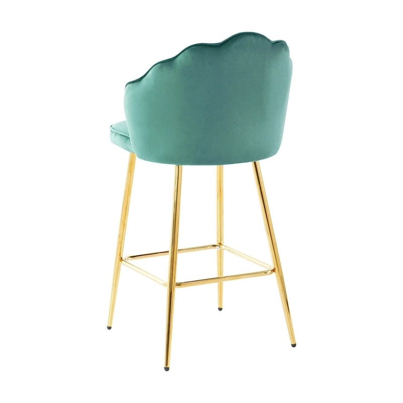 Velvet Shell Bar Stools Set of 2, Counter Height Chairs with Metal Legs, Upholstered Kitchen Island Chairs with Footres