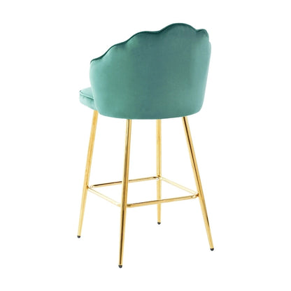 Velvet Shell Bar Stools Set of 2, Counter Height Chairs with Metal Legs, Upholstered Kitchen Island Chairs with Footres