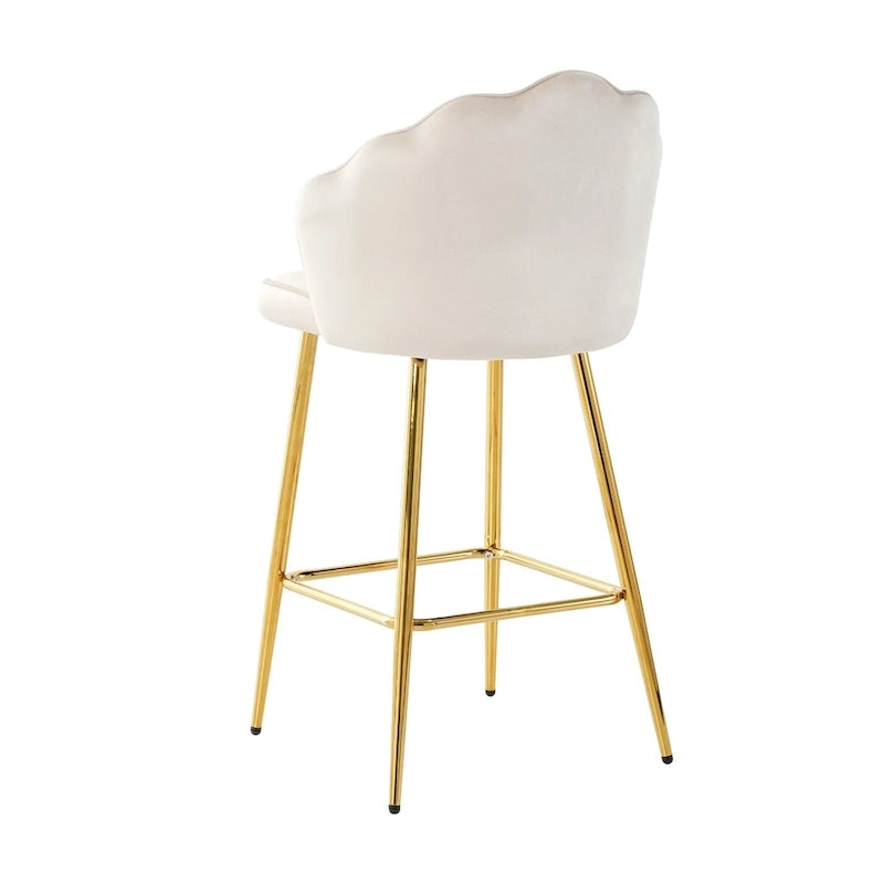 Velvet Shell Bar Stools Set of 2, Counter Height Chairs with Metal Legs, Upholstered Kitchen Island Chairs with Footres