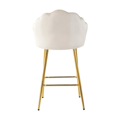 Velvet Shell Bar Stools Set of 2, Counter Height Chairs with Metal Legs, Upholstered Kitchen Island Chairs with Footres
