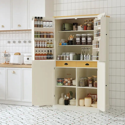 Freestanding Kitchen Pantry with 2 Drawers, Storage Cabinet with 8 Door Shelves, Cabinets with 2 Adjustable Shelves