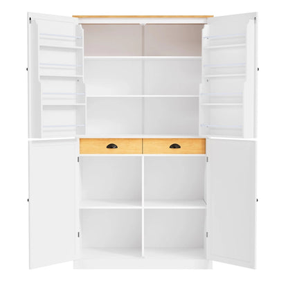 Freestanding Kitchen Pantry with 2 Drawers, Storage Cabinet with 8 Door Shelves, Cabinets with 2 Adjustable Shelves
