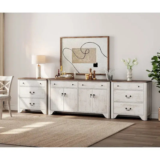 WAMPAT 122  W Large Farmhouse Sideboard, Sideboard Buffet Cabinet with Doors and Adjustable Shelf
