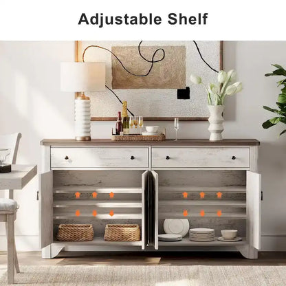 WAMPAT 122  W Large Farmhouse Sideboard, Sideboard Buffet Cabinet with Doors and Adjustable Shelf