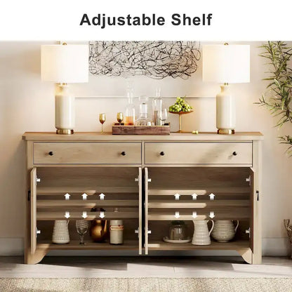 WAMPAT 122  W Large Farmhouse Sideboard, Sideboard Buffet Cabinet with Doors and Adjustable Shelf