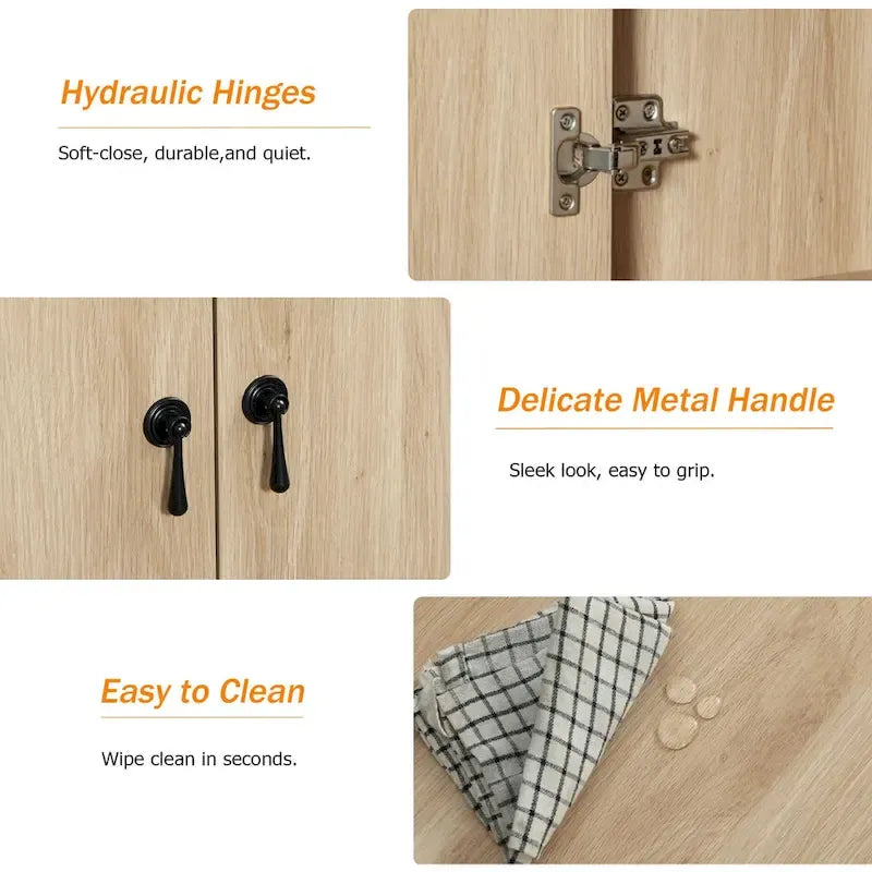 WAMPAT 122  W Large Farmhouse Sideboard, Sideboard Buffet Cabinet with Doors and Adjustable Shelf