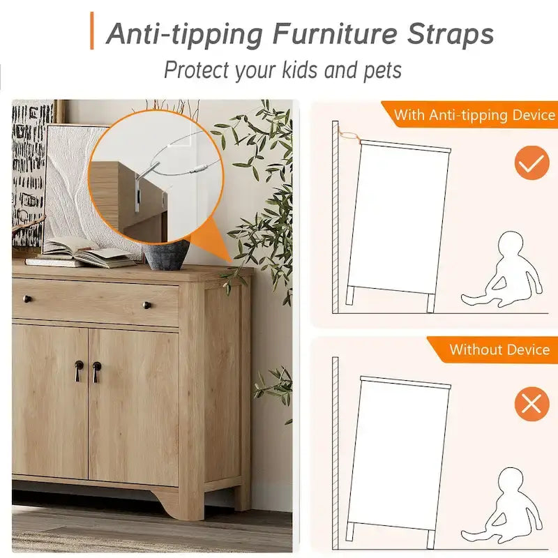 WAMPAT 122  W Large Farmhouse Sideboard, Sideboard Buffet Cabinet with Doors and Adjustable Shelf