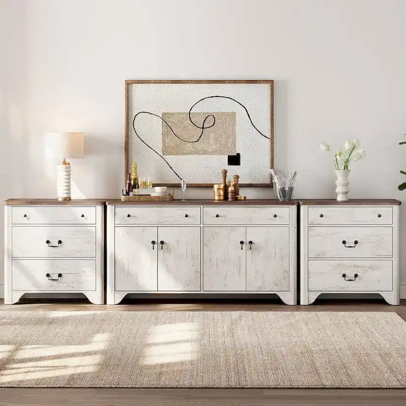 WAMPAT 122  W Large Farmhouse Sideboard, Sideboard Buffet Cabinet with Doors and Adjustable Shelf