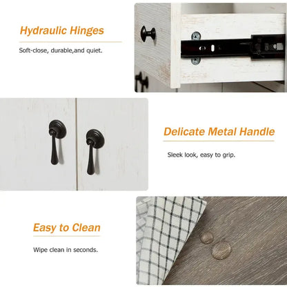 WAMPAT 122  W Large Farmhouse Sideboard, Sideboard Buffet Cabinet with Doors and Adjustable Shelf