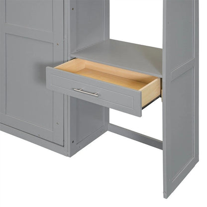 Full/Queen Size Murphy Bed Wall Bed with Desk & Top Cabinet, Folding Murphy Cabinet Bed w/ Storage Shelves, Space Saving Design