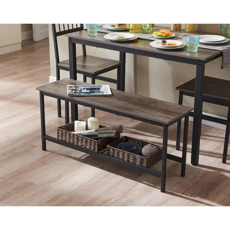 Dining Table Set for 4 Kitchen Dining Table with Benches and 2 Chairs Wood Tabletop and Metal Frame Breakfast Nook Dining Set