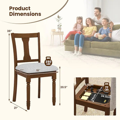Gymax Set of 4 Upholstered Wooden Dining Chair w/ Seat Storage Space
