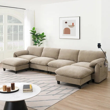 U-Shaped Sectional Sofa Indoor Chaise Lounge w/ USB & Type-C Charger