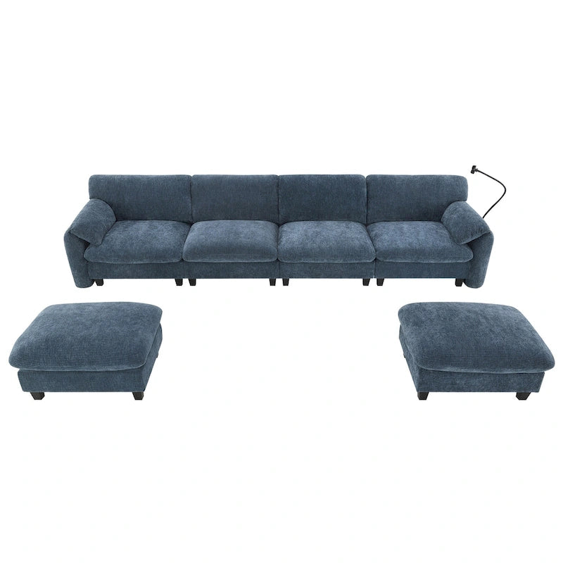 U-Shaped Sectional Sofa Indoor Chaise Lounge w/ USB & Type-C Charger