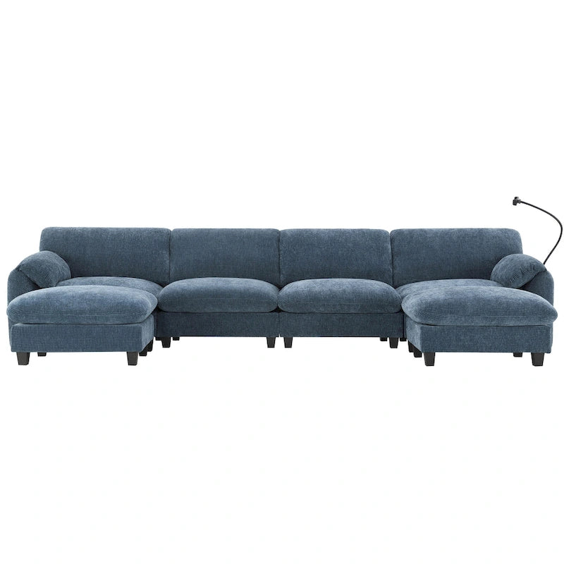 U-Shaped Sectional Sofa Indoor Chaise Lounge w/ USB & Type-C Charger