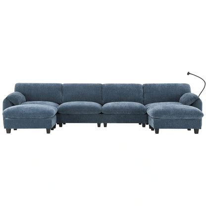 U-Shaped Sectional Sofa Indoor Chaise Lounge w/ USB & Type-C Charger