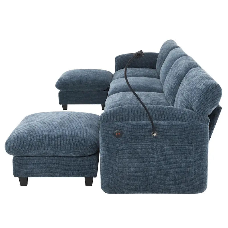 U-Shaped Sectional Sofa Indoor Chaise Lounge w/ USB & Type-C Charger