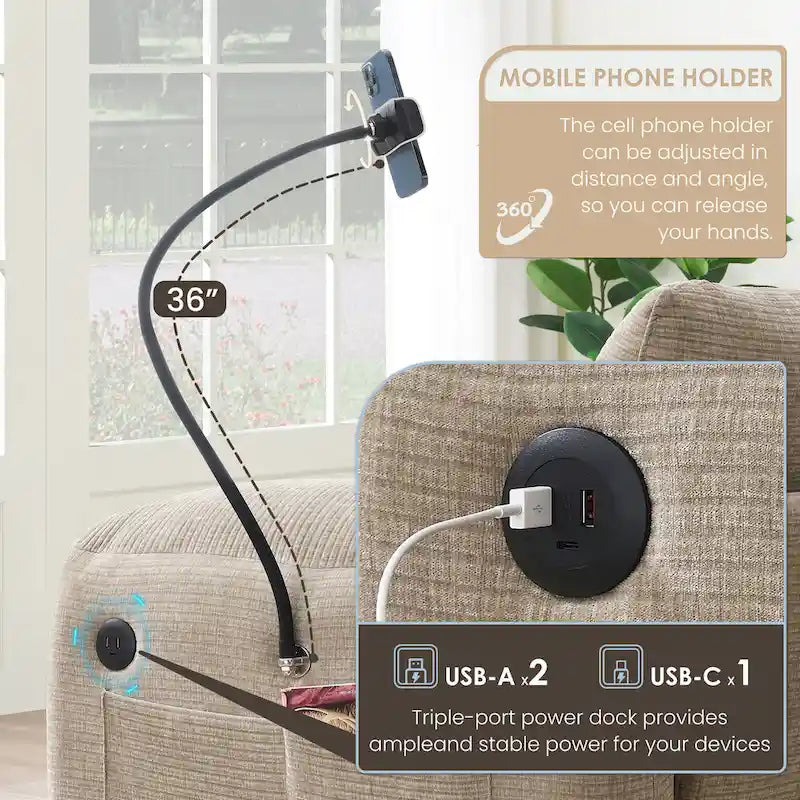 U-Shaped Sectional Sofa Indoor Chaise Lounge w/ USB & Type-C Charger