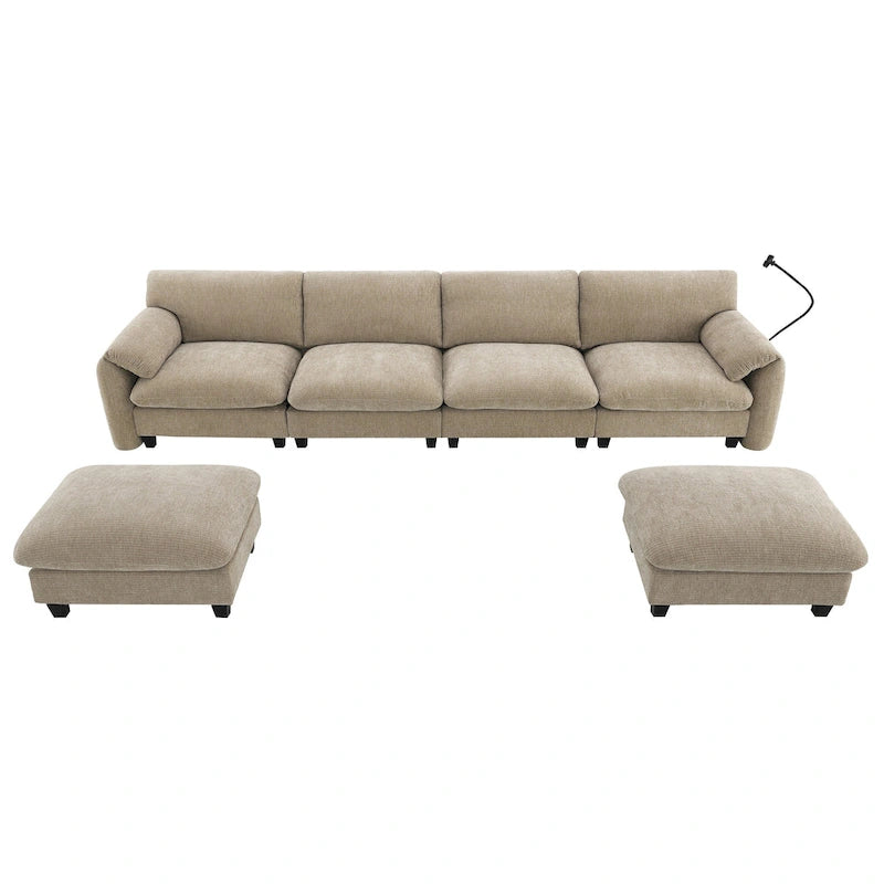 U-Shaped Sectional Sofa Indoor Chaise Lounge w/ USB & Type-C Charger