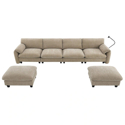 U-Shaped Sectional Sofa Indoor Chaise Lounge w/ USB & Type-C Charger