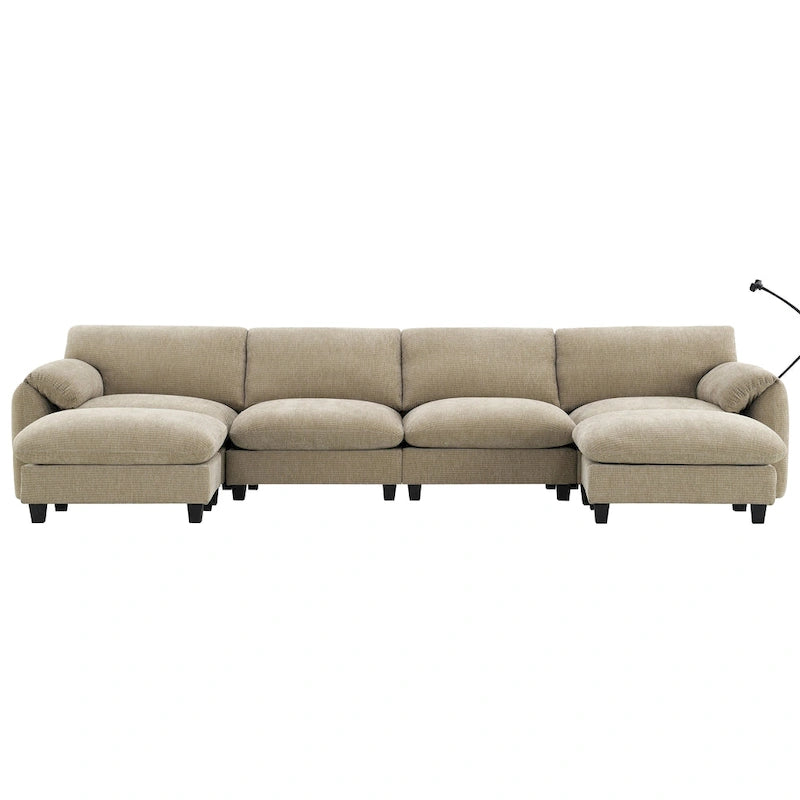 U-Shaped Sectional Sofa Indoor Chaise Lounge w/ USB & Type-C Charger