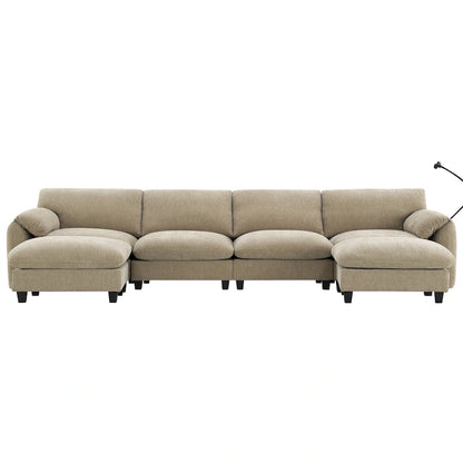 U-Shaped Sectional Sofa Indoor Chaise Lounge w/ USB & Type-C Charger