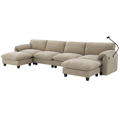 U-Shaped Sectional Sofa Indoor Chaise Lounge w/ USB & Type-C Charger