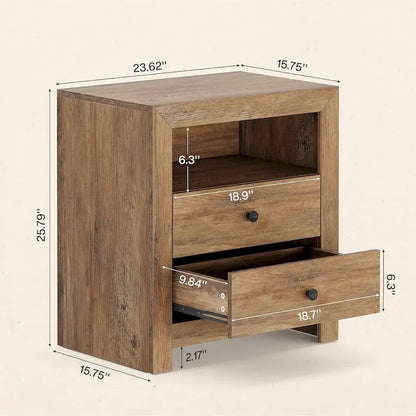 Farmhouse Nightstand with 2 Storage Drawers