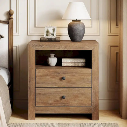 Farmhouse Nightstand with 2 Storage Drawers
