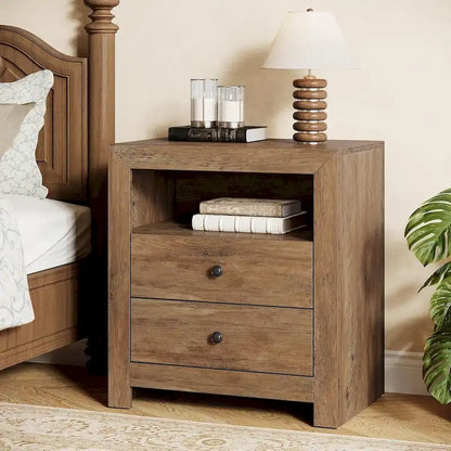 Farmhouse Nightstand with 2 Storage Drawers