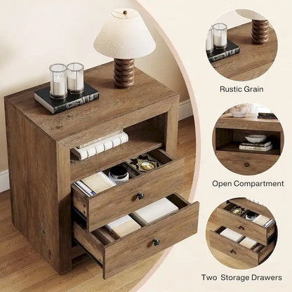 Farmhouse Nightstand with 2 Storage Drawers